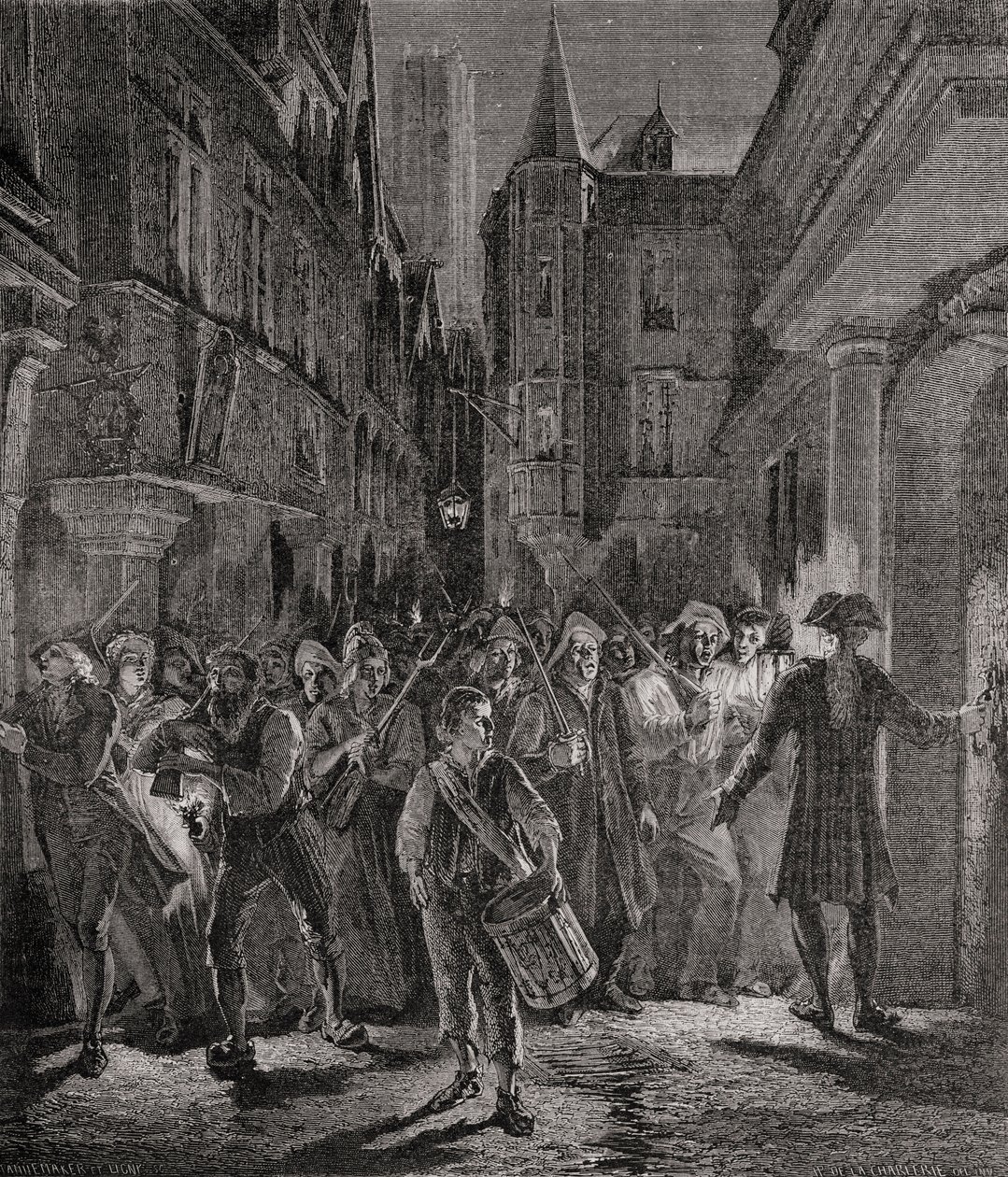 Mensen gaan de straten van Parijs op, 1789 door French School