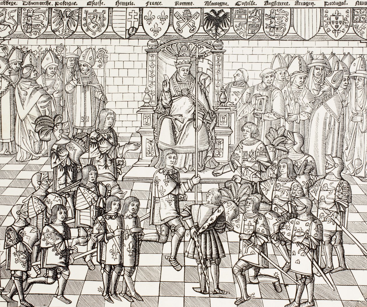 Paus Urbanus II zit de Raad van Clermont voor in 1095, uit 