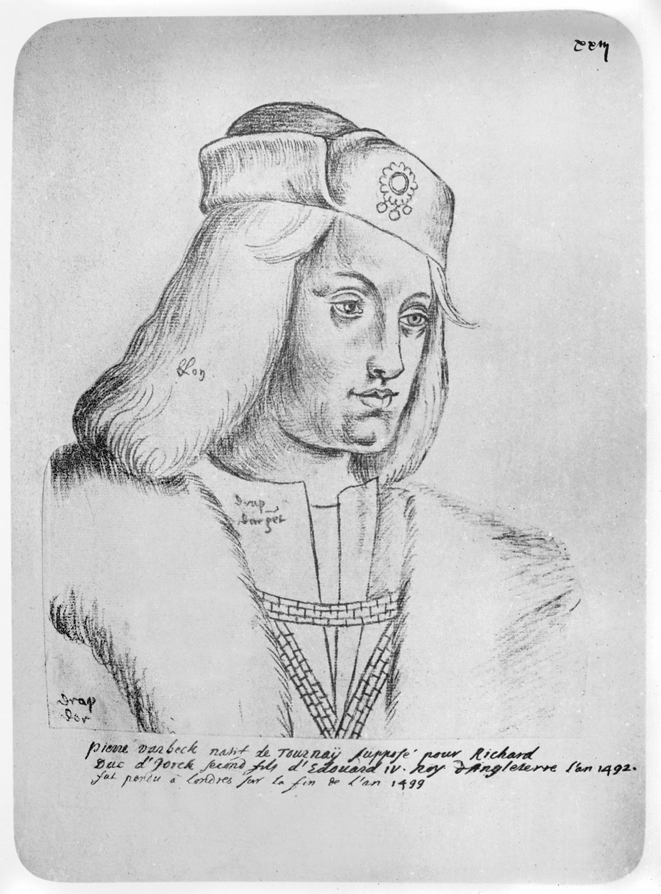 Portret van Perkin Warbeck (ca. 1474-99) Vlaamse bedrieger en pretendent van de Engelse troon (sanguine op papier) door French School