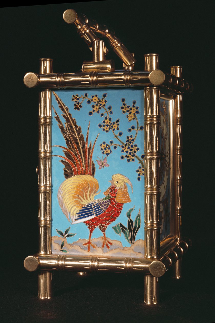 Zijpaneel van Franse Chinoiserie reisklok (email) door French School