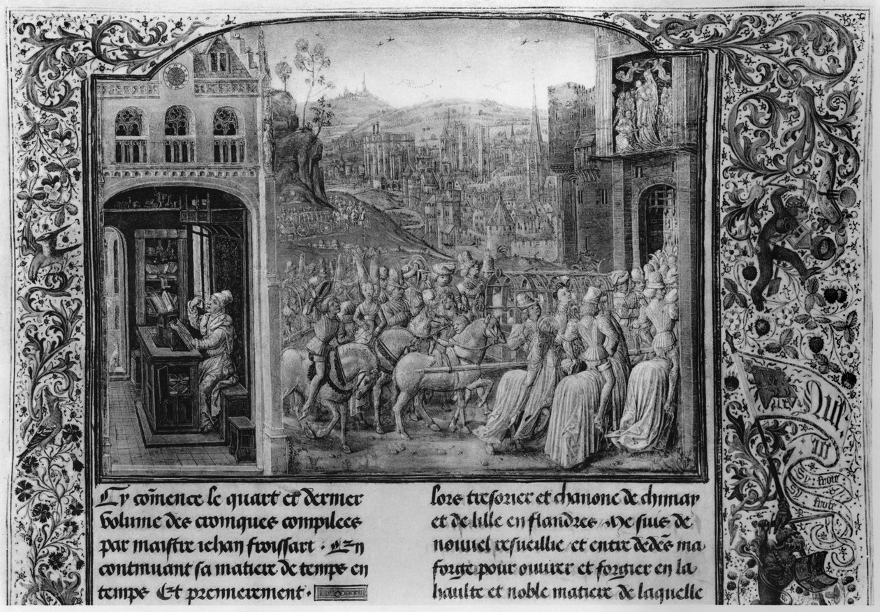 Froissart schrijft zijn kroniek, Isabella van Beieren (1371-1435) betreedt Parijs in 1389, uit Froissart