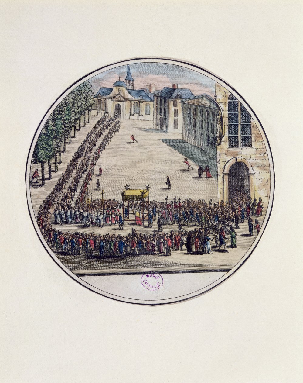 Het Heilig Sacrament gedragen in processie bij de opening van de Staten-Generaal in Versailles, 5 mei 1789 (kleurgravure) door French School