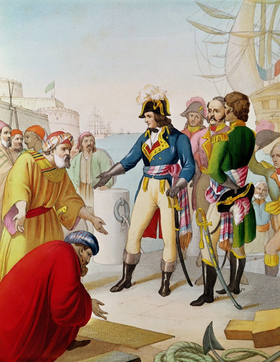 De ontscheping van Napoleon (1769-1821) in Alexandrië in 1798 door French School
