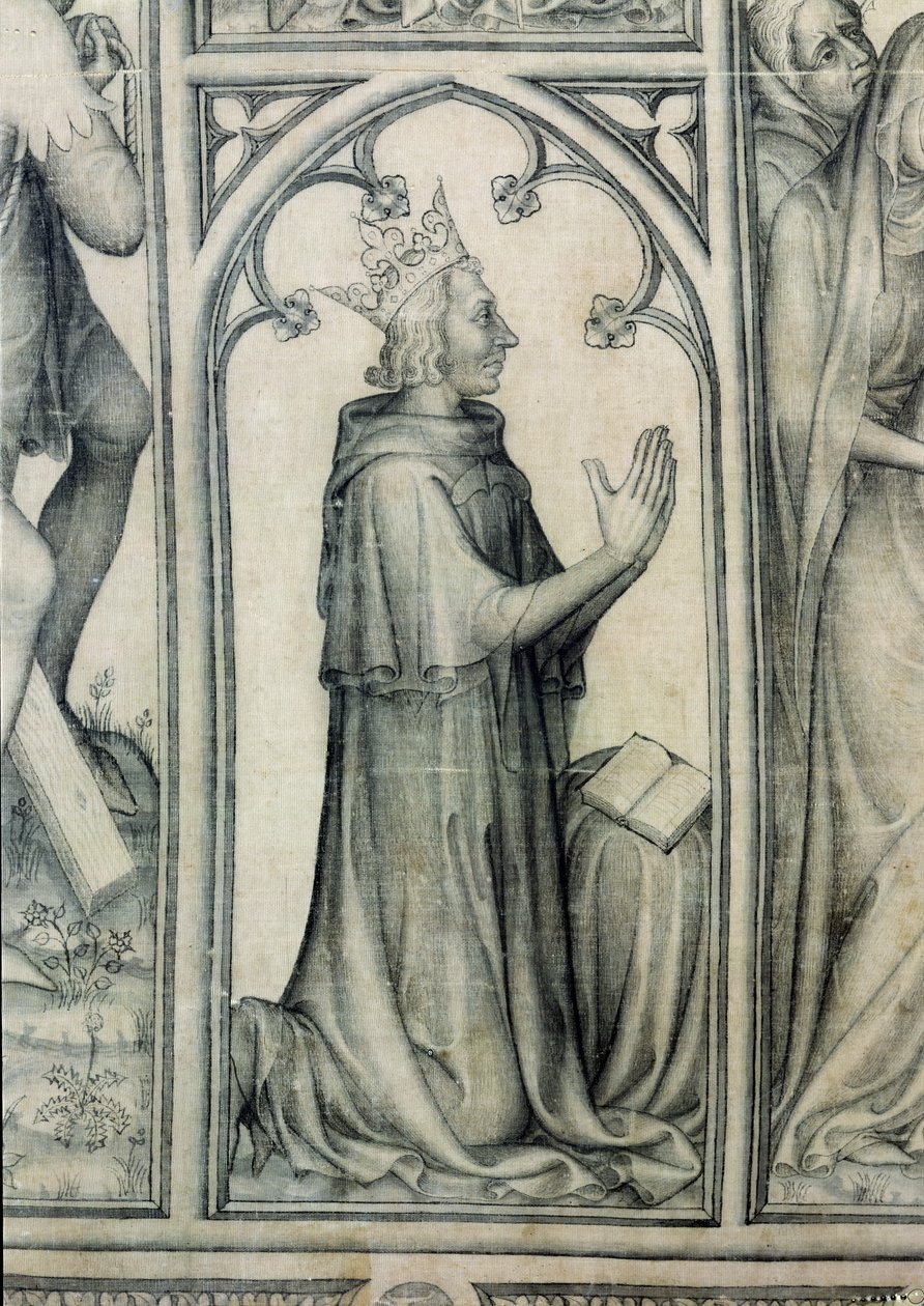 Het Parement van Narbonne, detail van Karel V (1338-80) biddend, c.1375 (detail) door French School