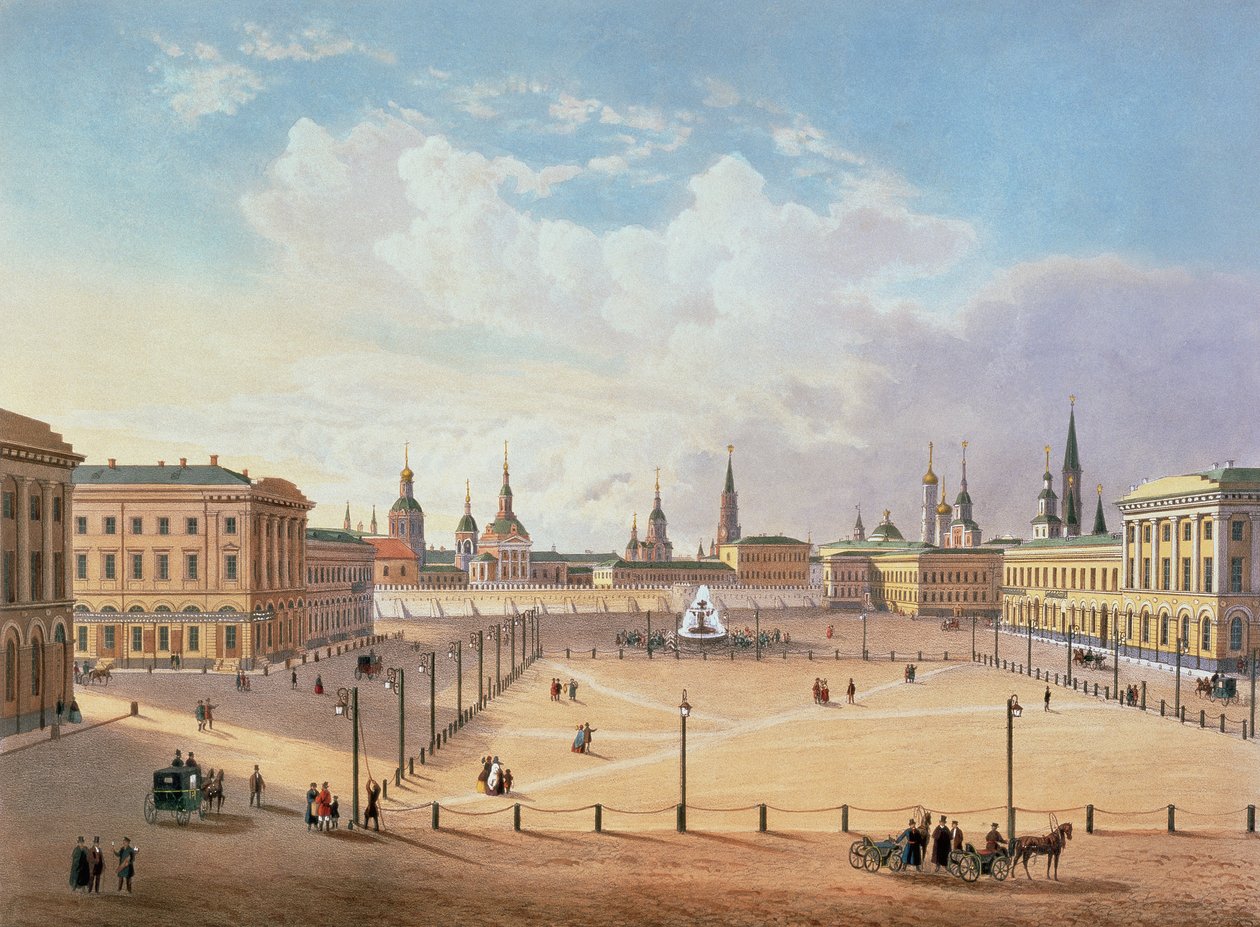 Het Theaterplein in Moskou, gedrukt door Jacottet en Bachelier door French School