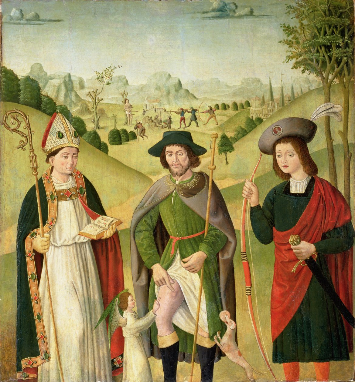 Drie heiligen: bisschop, St. Roch en St. Sebastian door French School