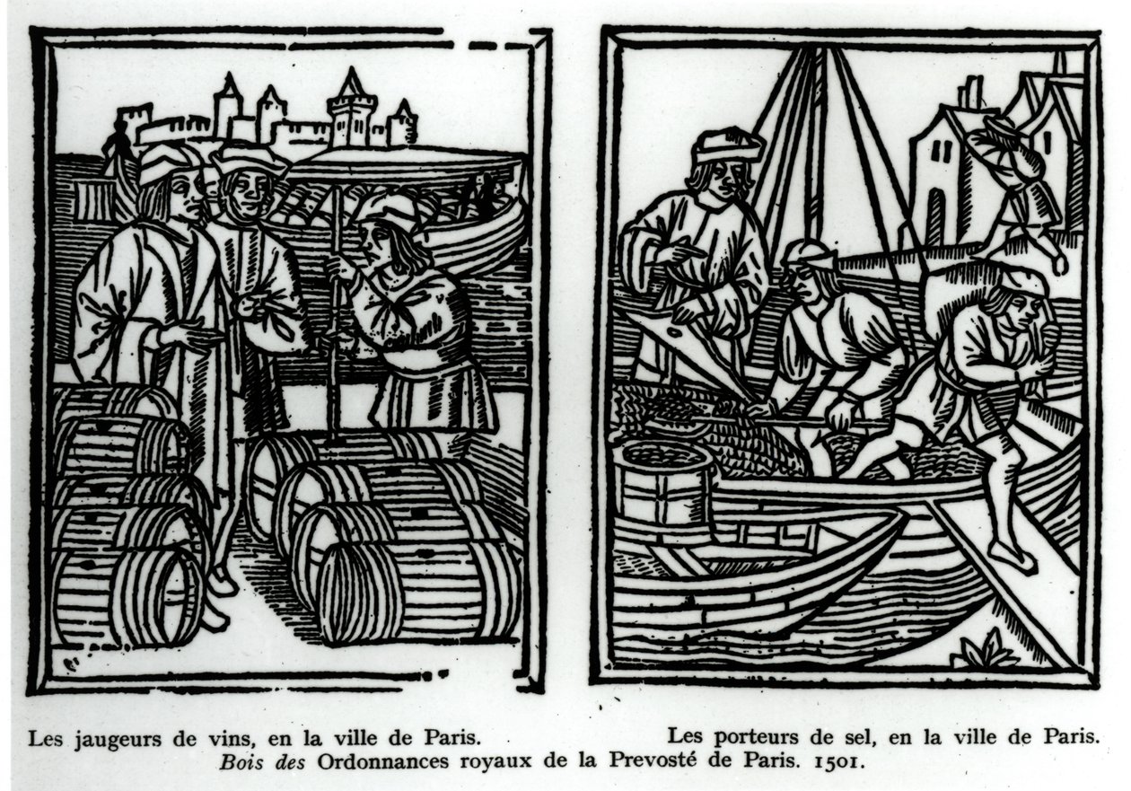 Wijnmeters en zoutverkopers, 1501 door French School