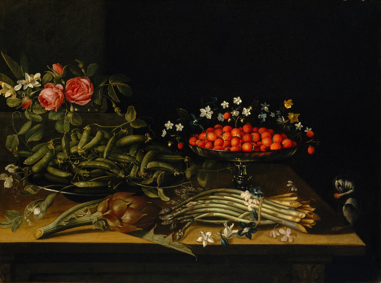 Stilleven met aardbeien door French Painter