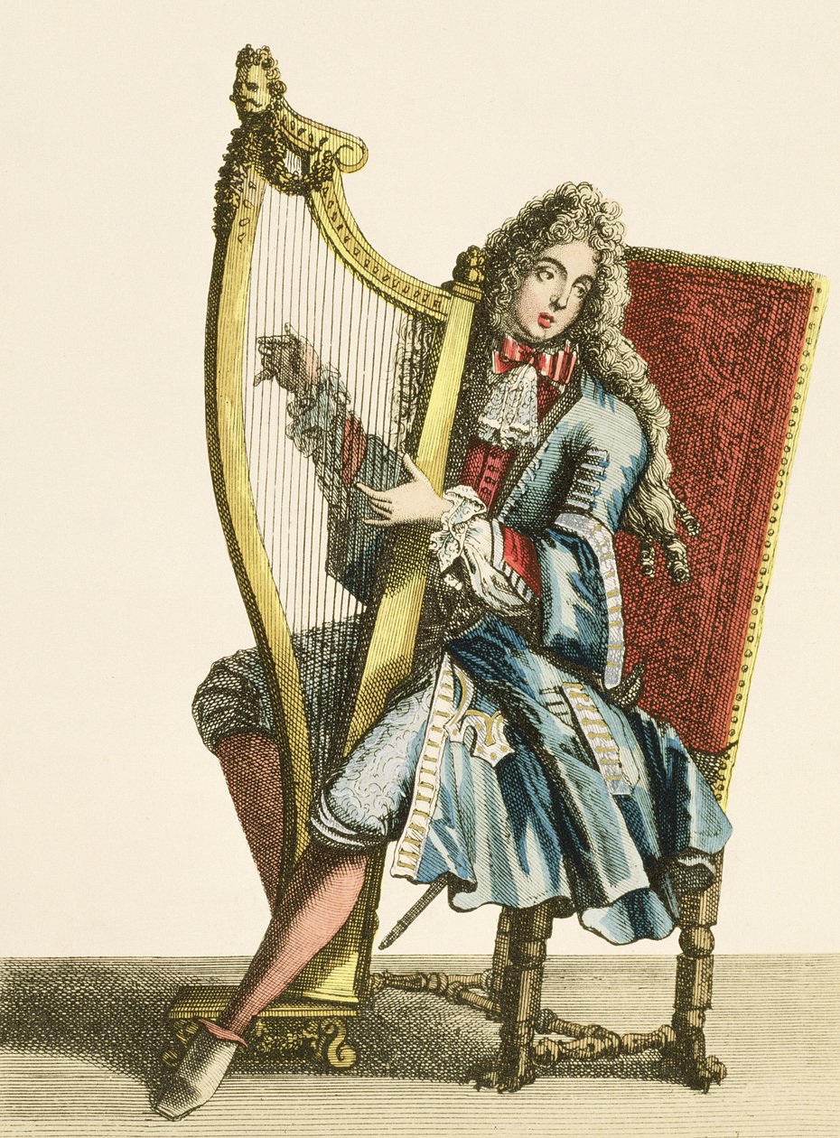 Een heer die harp speelt door French School