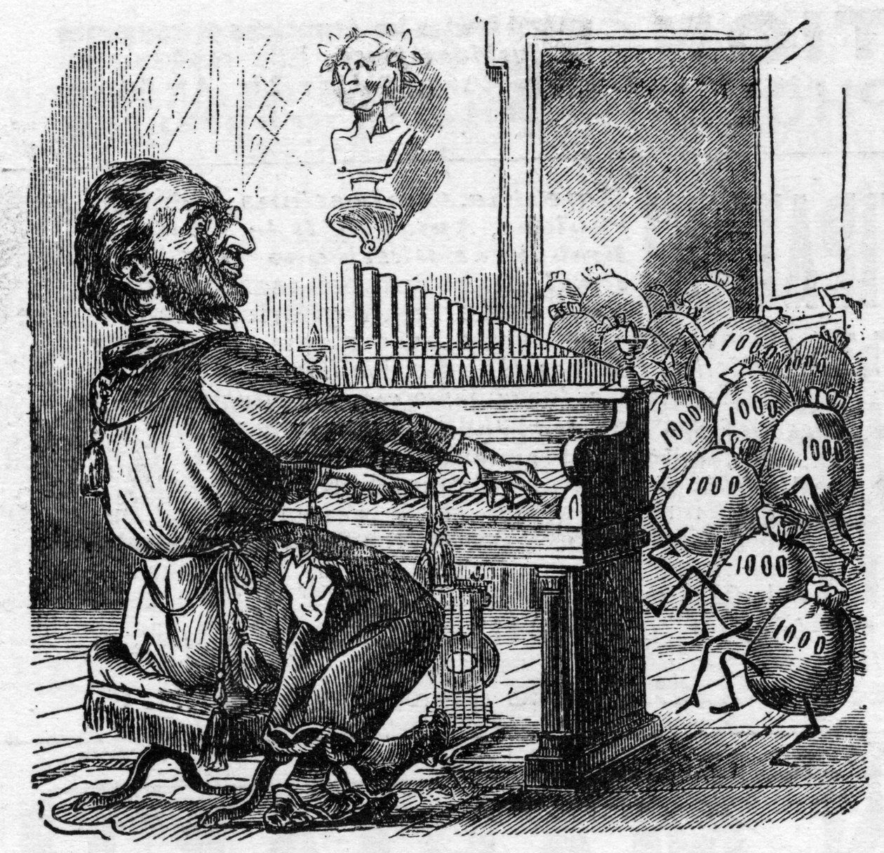 Cartoon van de Duitse componist Richard Wagner (1813-1883) door French School