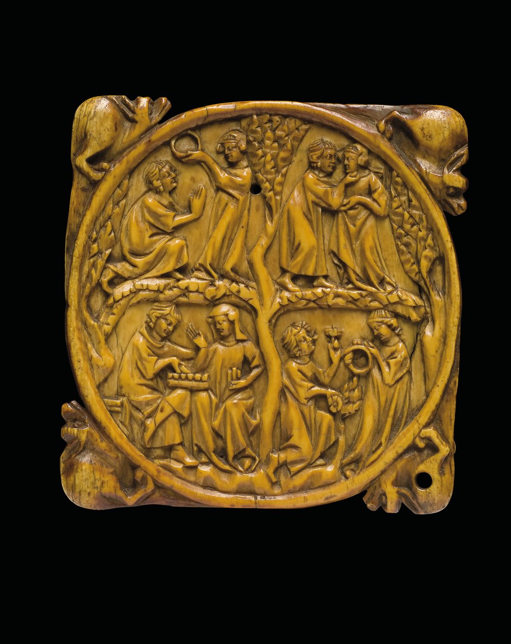 Gesneden spiegelkastdeksel, Parijs, ca. 1310-20 door French School