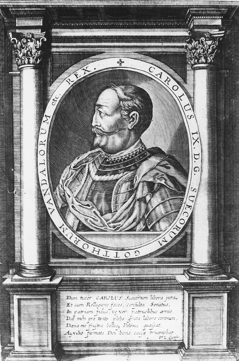 Karel IX, Koning van Zweden (gravure) door French School