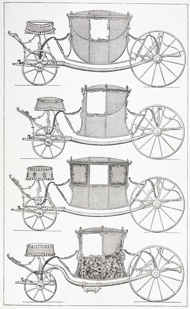 Modieuze koetsen van de 18e eeuw, 1875 door French School