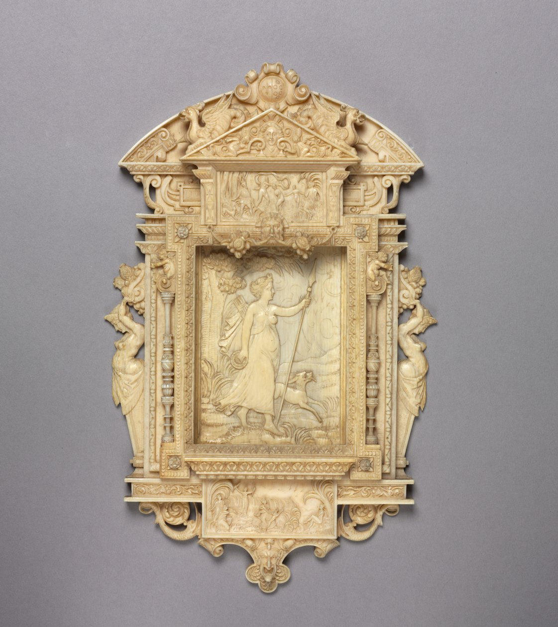 Ingelijst Reliëf van Diana de Jageres, ca. 1850 door French School