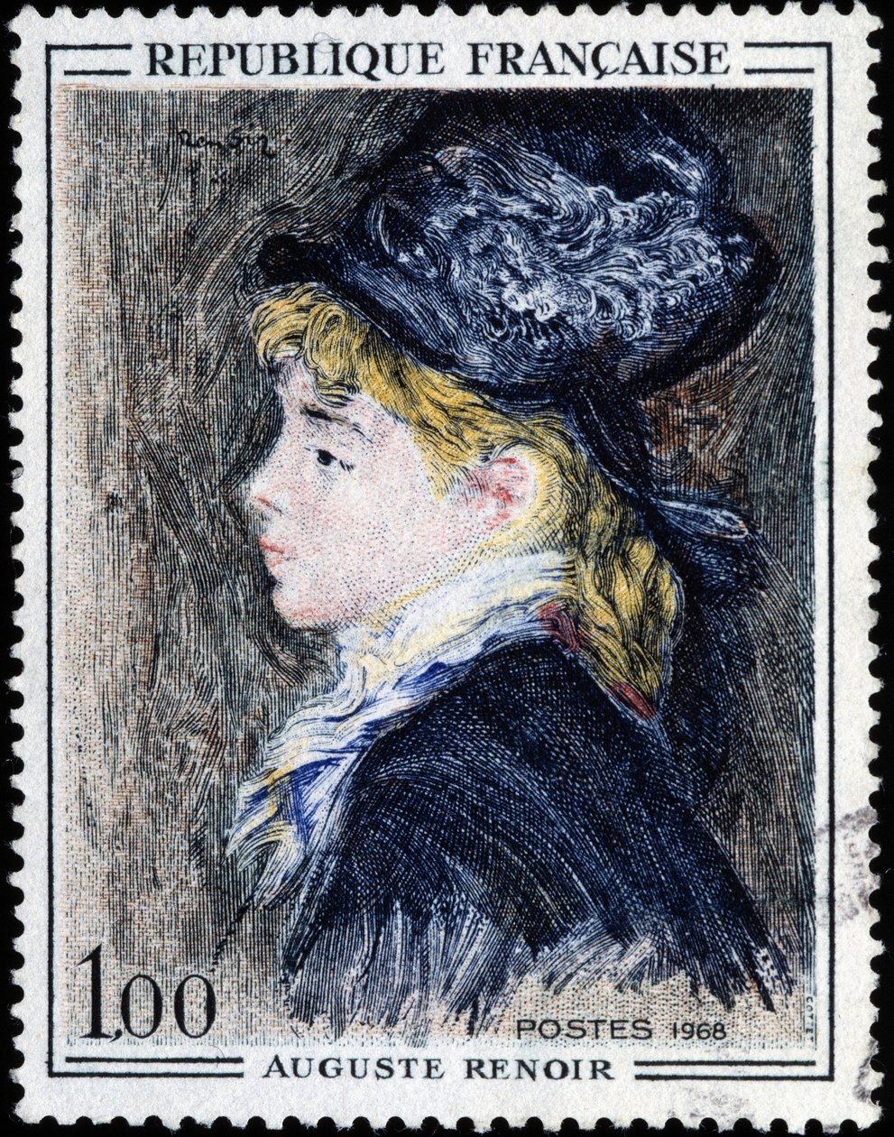 Franse postzegel met schilderij van Auguste Renoir door French School