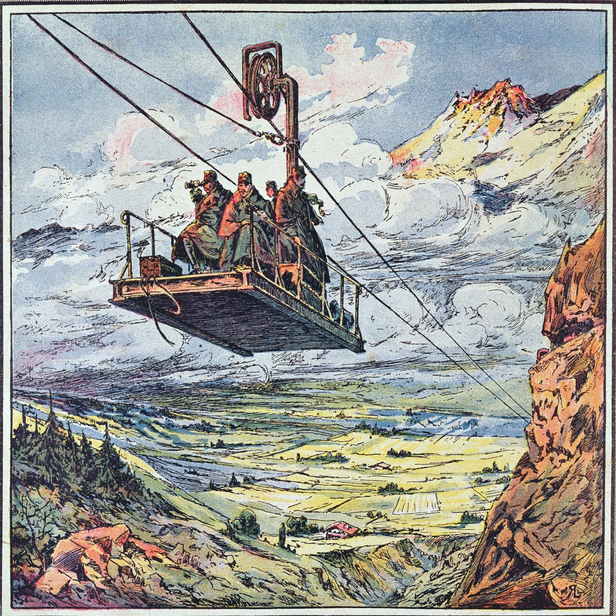 Kabelbaan in de Italiaanse Alpen, 1916 door French School