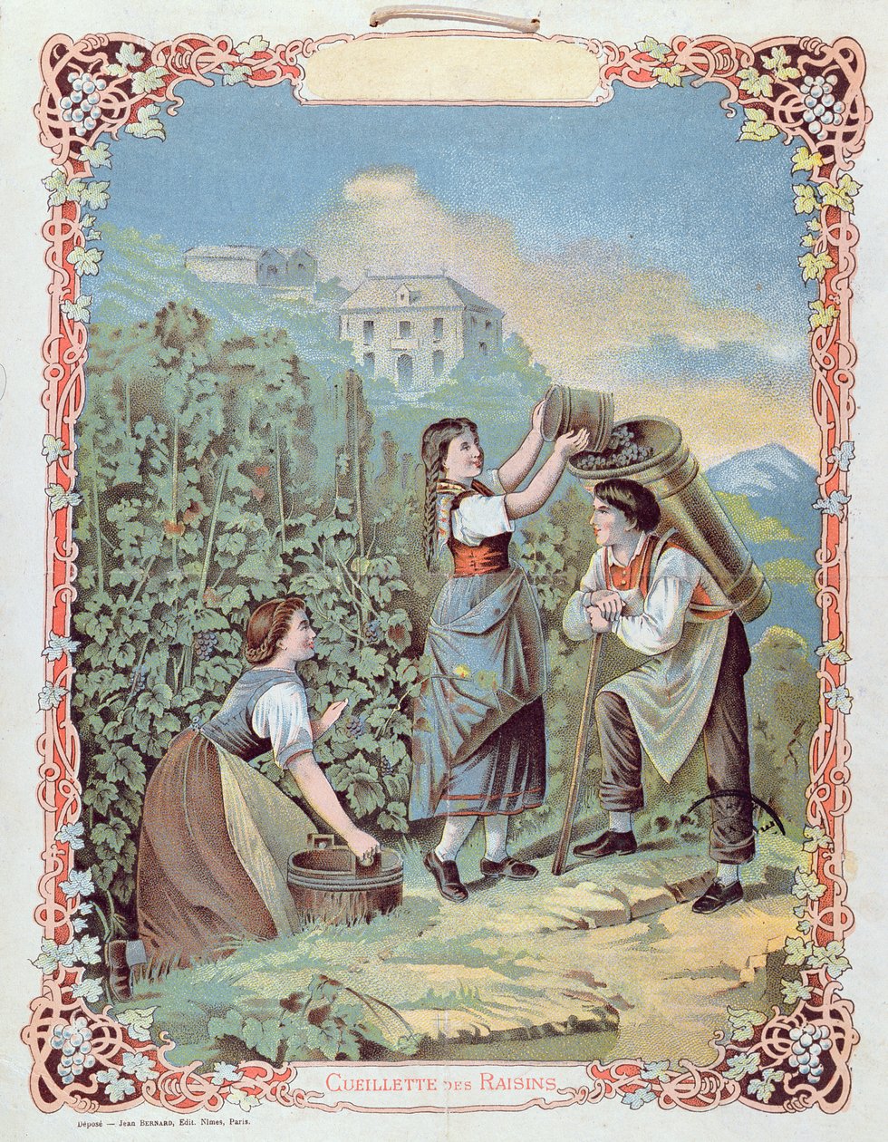 Druiven oogsten, uit een kalender, c.1880 door French School