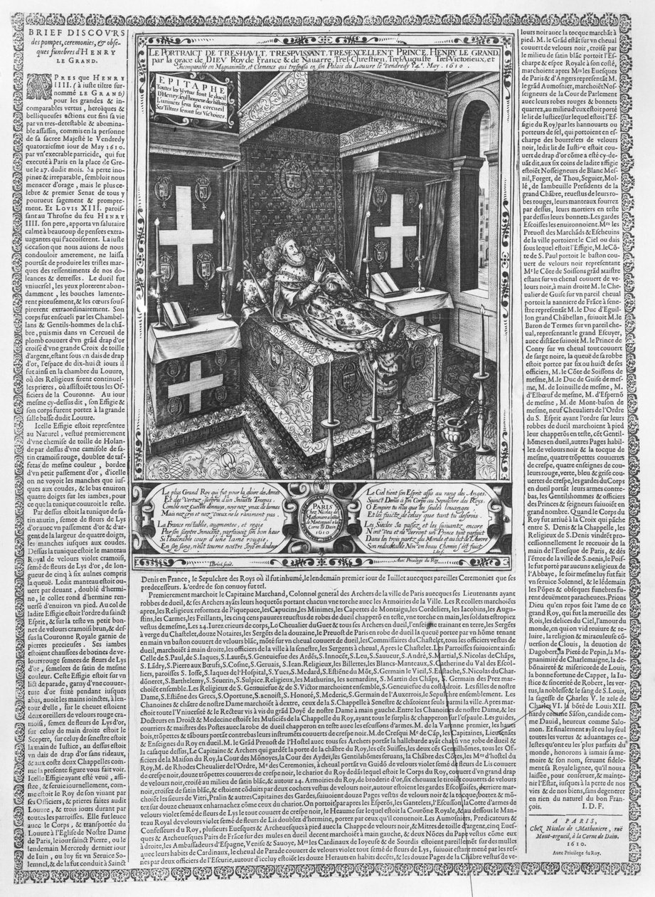 Henri IV (1553-1610) op zijn sterfbed, 1610 door French School
