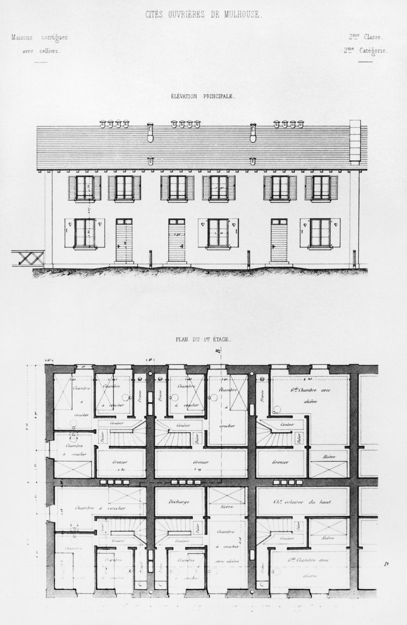 Woningbouwproject in Mulhouse, eind 19e eeuw door French School