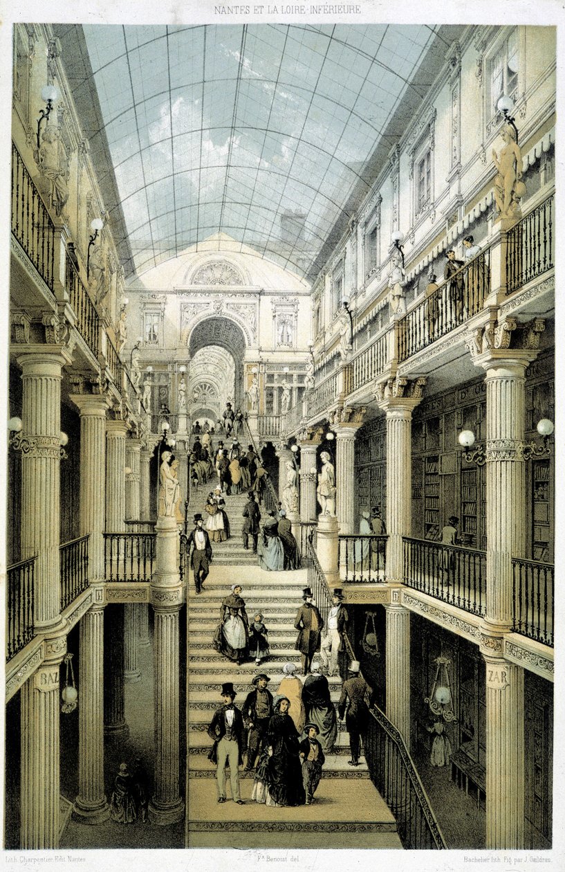 Le passage Pommeraye in Nantes - lithografie door French School