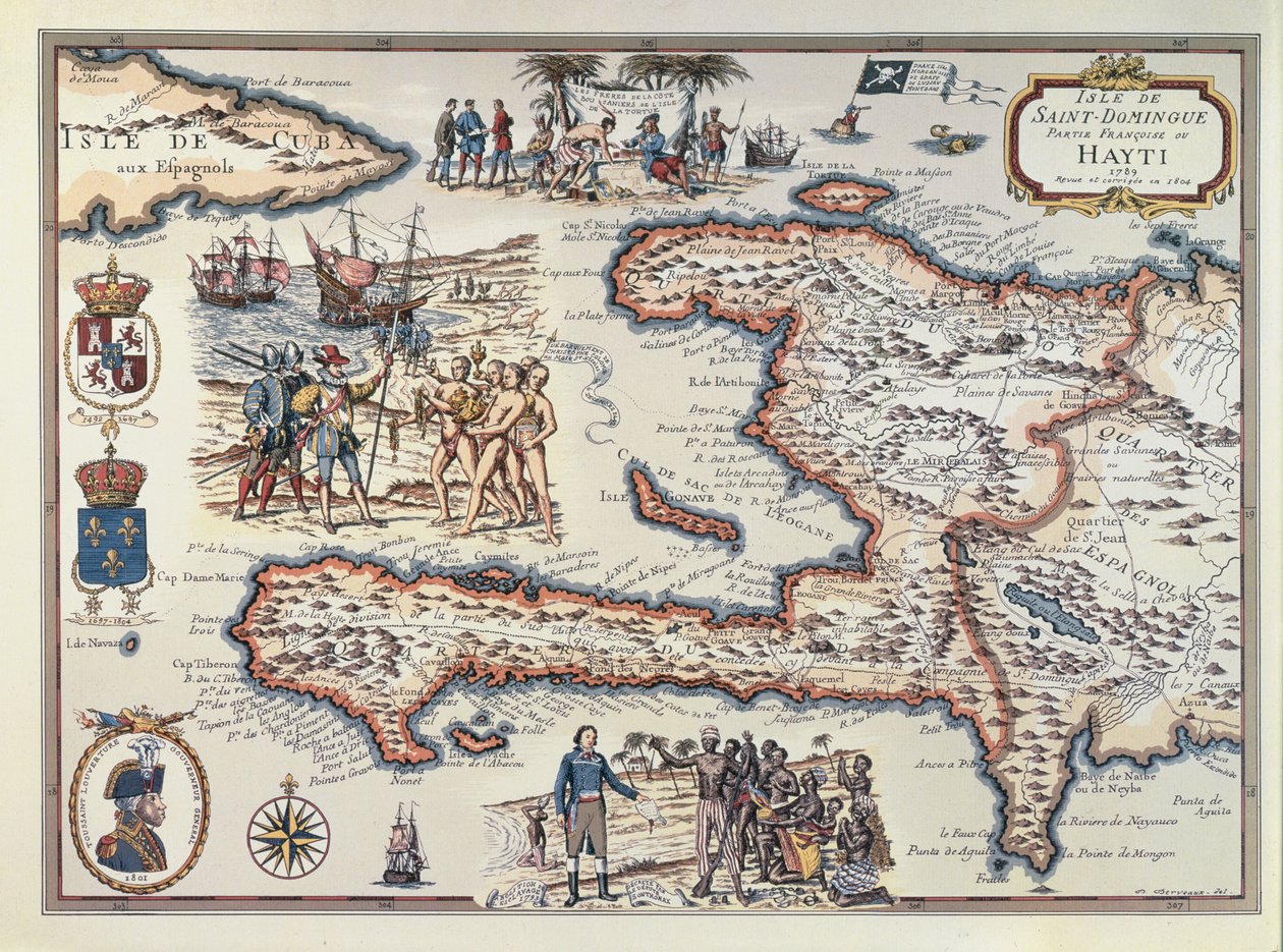 Kaart van het eiland Haïti, 1789 door French School