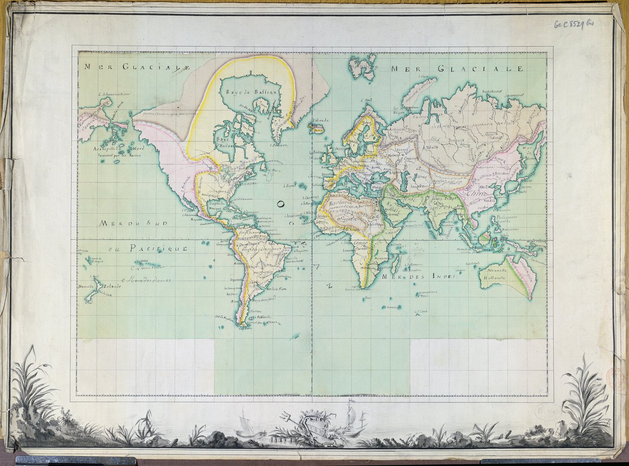 Kaart van de Wereld, 1780 door French School