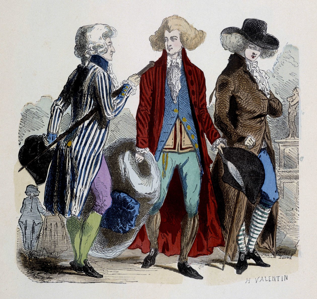 Mannenmode in Parijs in 1787. door French School