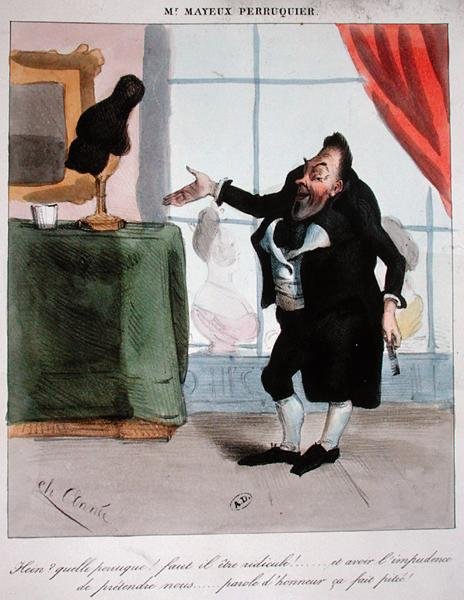 Monsieur Mayeux, de pruikenmaker, c.1840 door French School