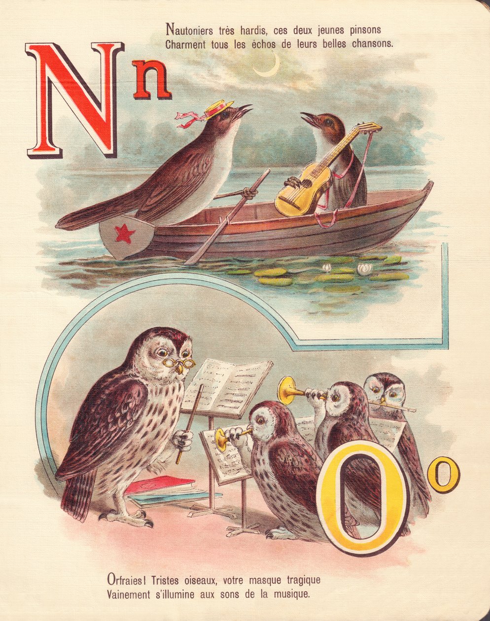 N O: Nachtegaal, navigatie, uil, orkest door French School