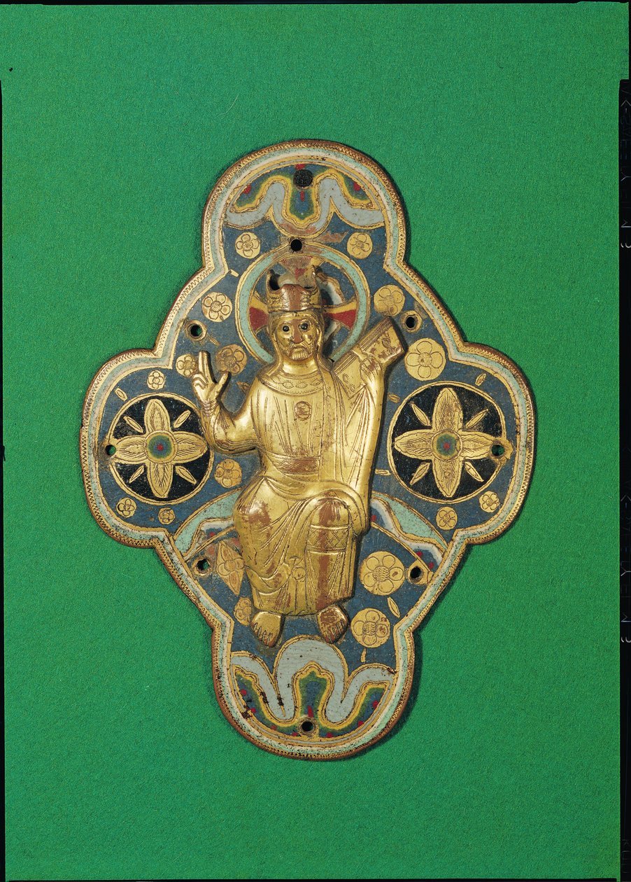 Plaque met God die zegent (goud & email) door French School