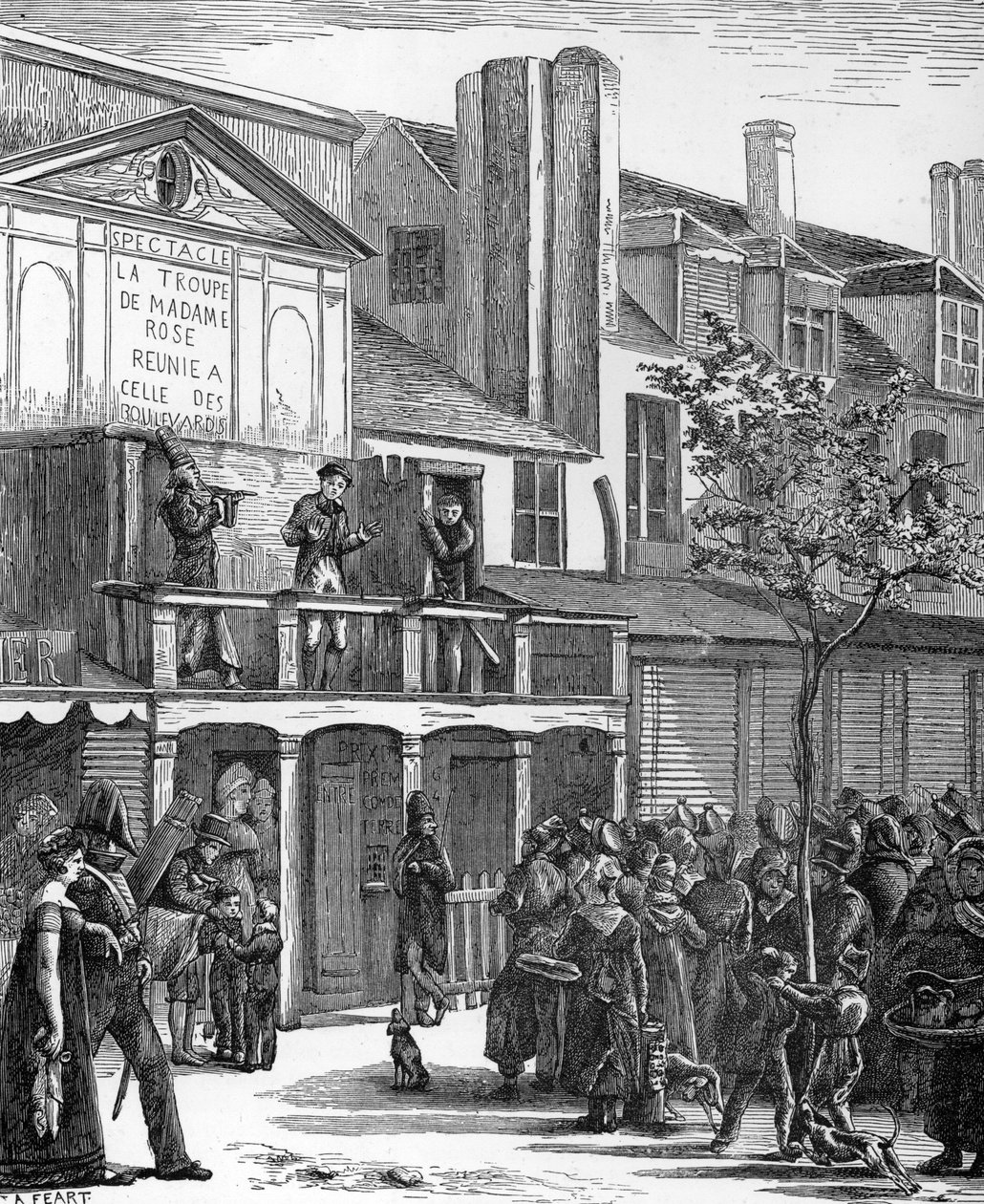 Straattheater: De Bobeche carnavalstoet (gravure) door French School