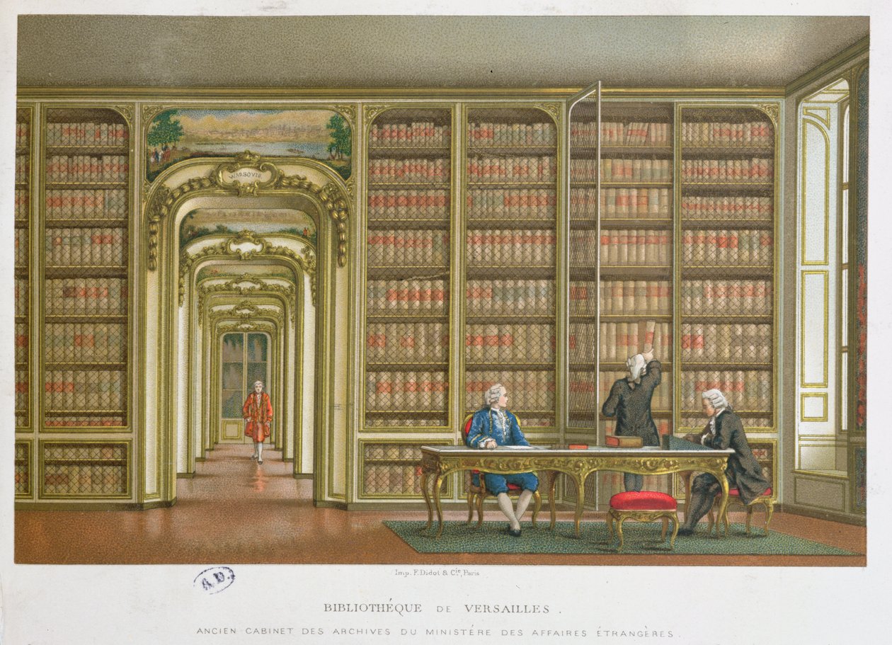 De Vergennes-bibliotheek in kasteel van Versailles door French School