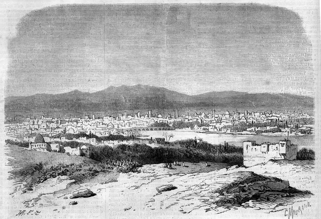 Uitzicht op de stad Damascus, Syrië door French School