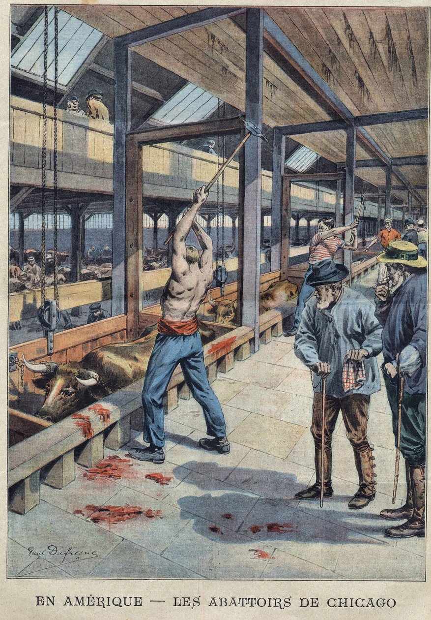 Uitzicht op de slachthuizen in Chicago, VS door French School