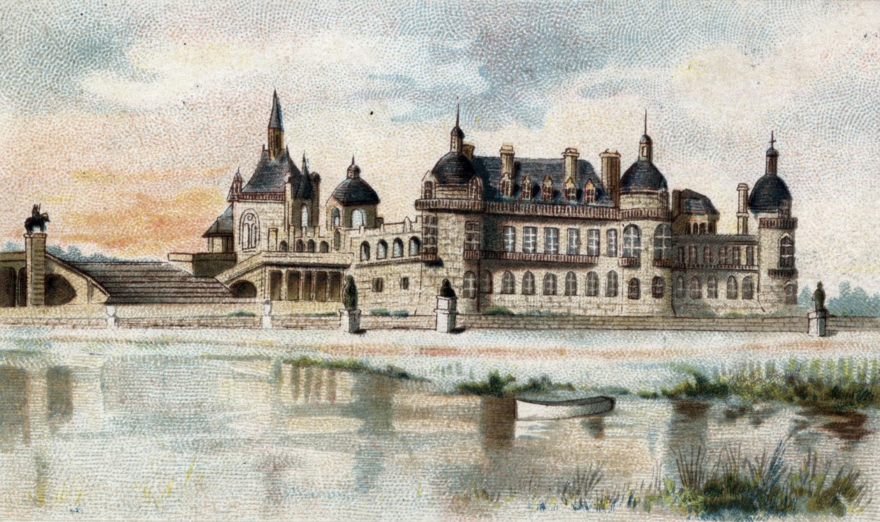 Uitzicht op het kasteel van Chantilly (Oise) door French School