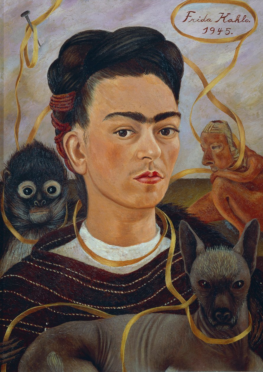 Zelfportret met Changuito door Frida Kahlo