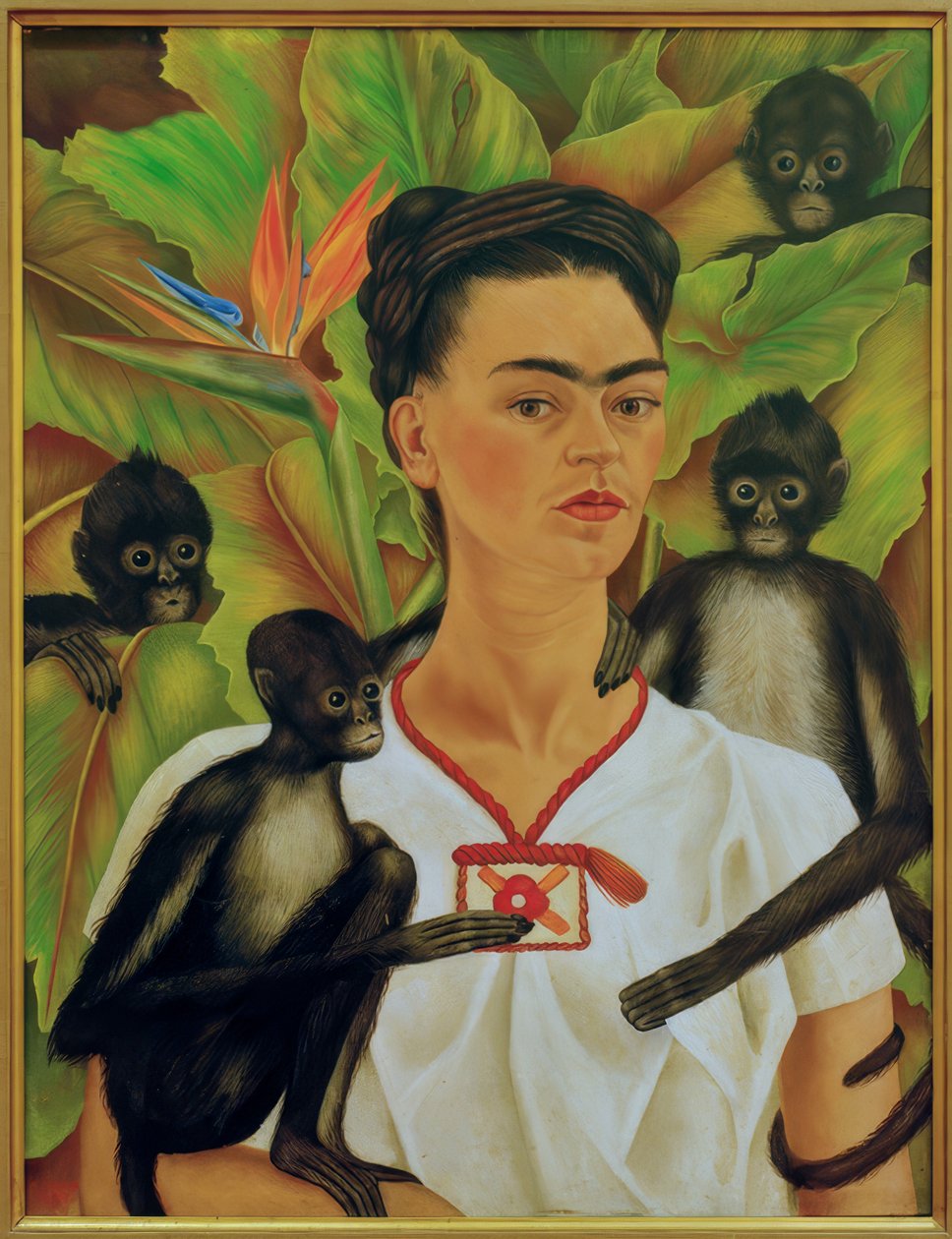 Zelfportret met apen door Frida Kahlo