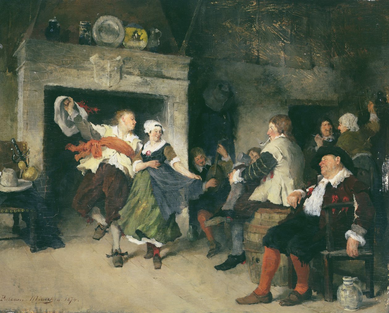Dansend paar in een taverne, 1874 door Friedrich von Puteani