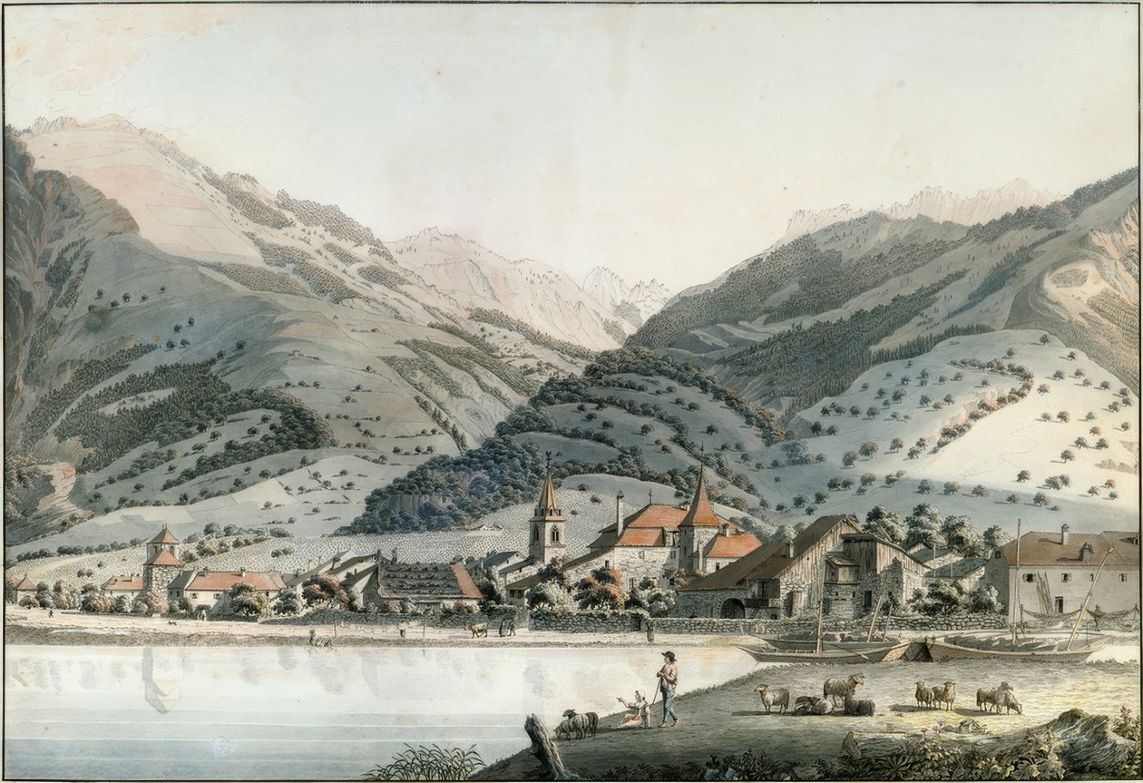 De stad Villeneuve door Friedrich Georg Wexelberg