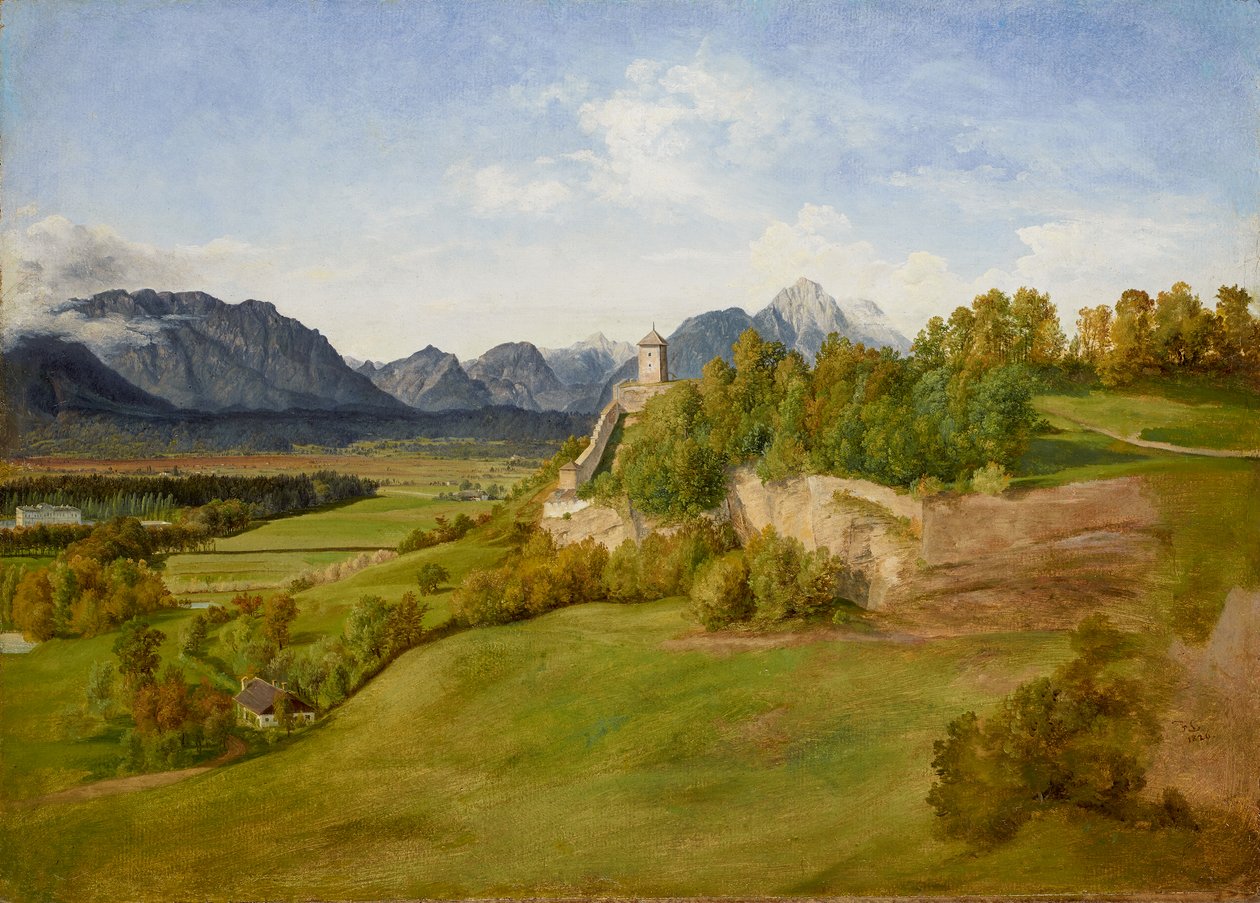 De Mönchsberg in Salzburg met de Josefsturm door Friedrich Loos