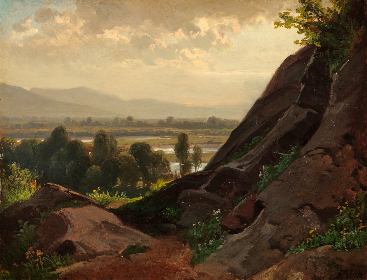 Berglandschap met rotsen op de voorgrond door Friedrich Voltz