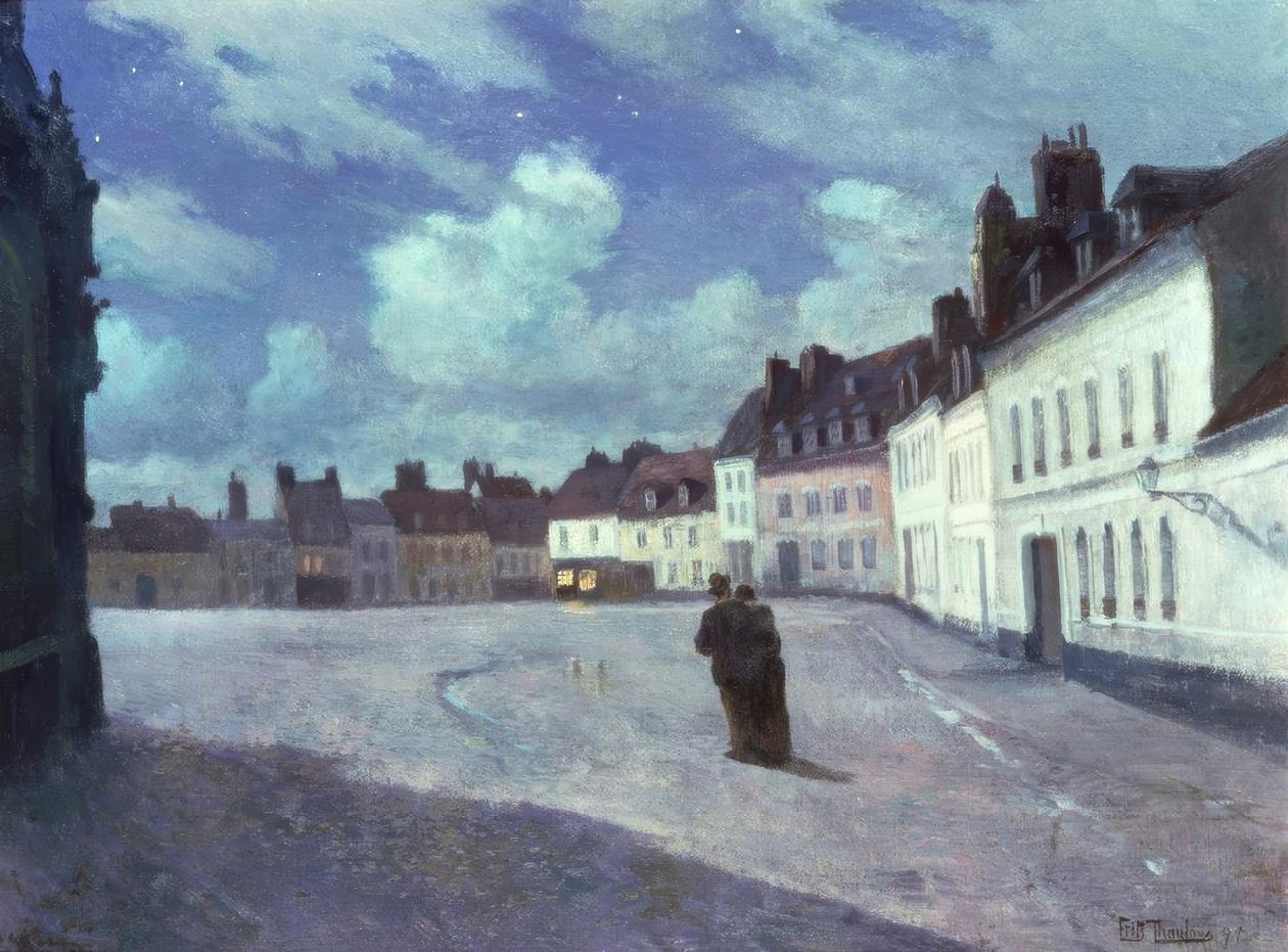 Plein in een stad bij nacht door Fritz Thaulow