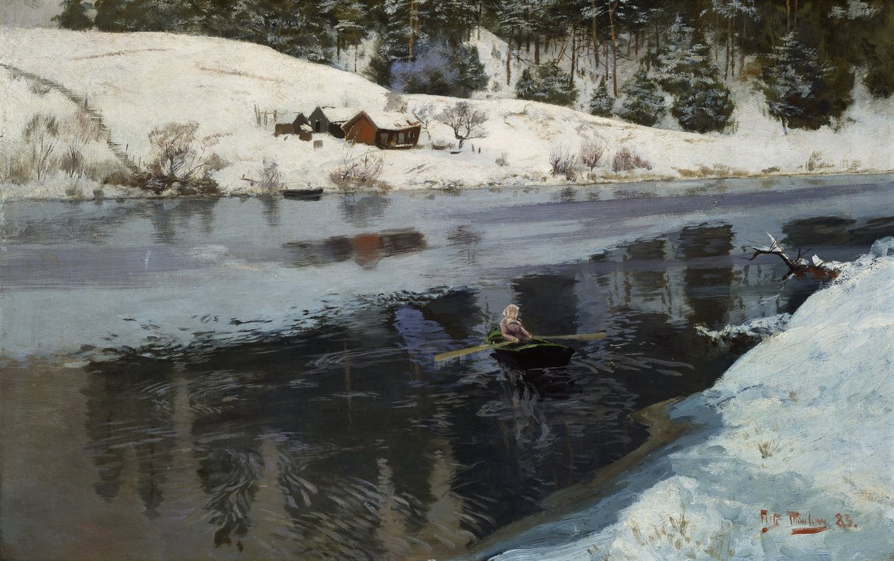 Winter aan de rivier Simoa door Fritz Thaulow