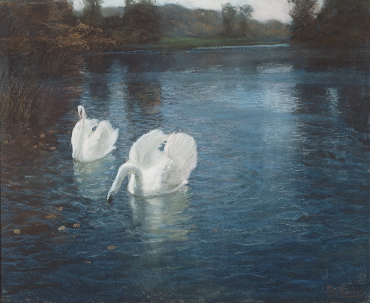 Zwanen op de rivier, ca. 1880 door Frits Thaulow