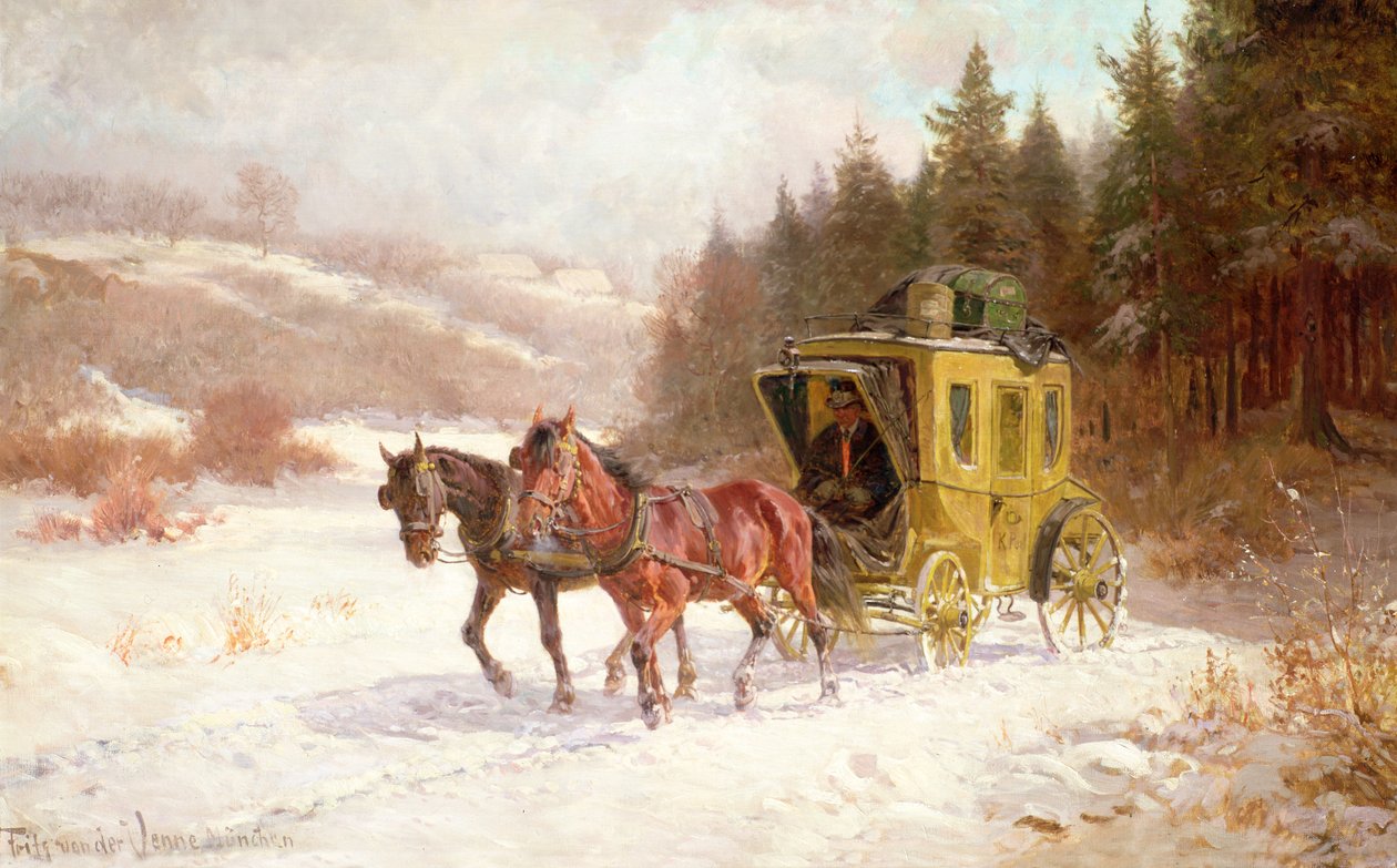 De Postkoets in de Sneeuw door Fritz van der Venne