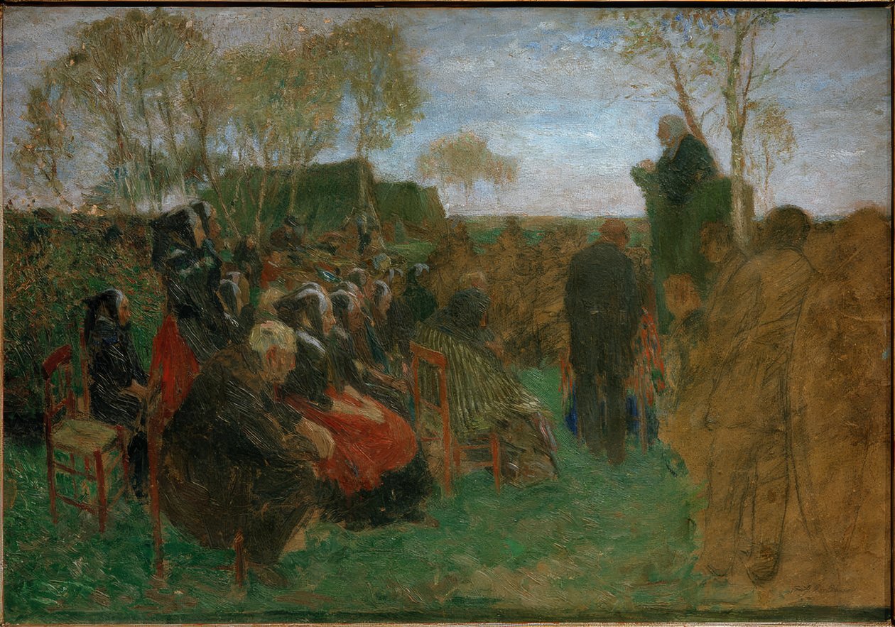Kerkdienst in de open lucht (studie) door Fritz Mackensen