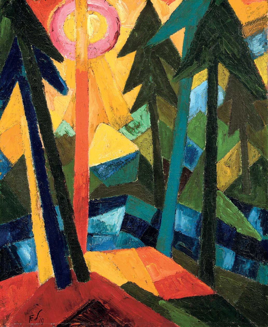 Bos (met zon); Wald (met zon) door Fritz Schaefler
