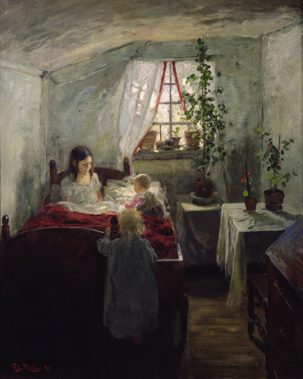 Interieur met kinderen door Fritz Thaulow