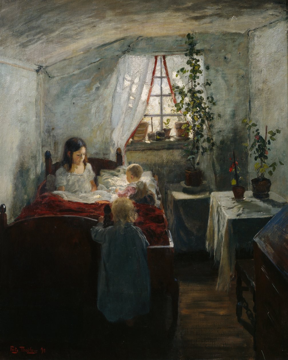 Interieur met kinderen door Fritz Thaulow