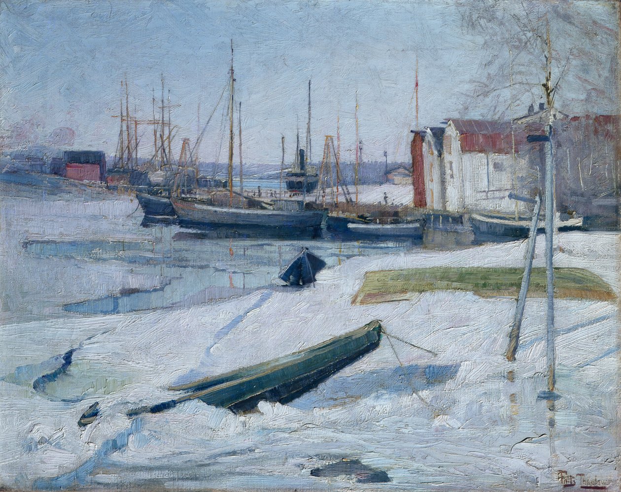 Winter in de haven, Oslo fjord door Fritz Thaulow